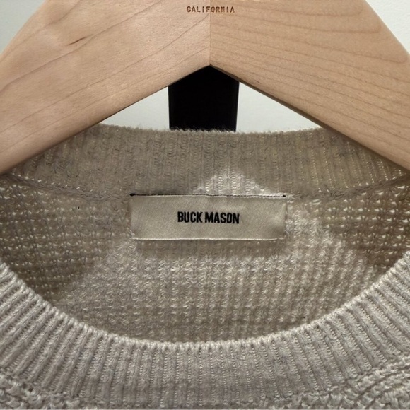 Buck Mason Seafarer Oatmeal Shrunken Waffle Knit Crewneck Sweater - Picture 3 of 3